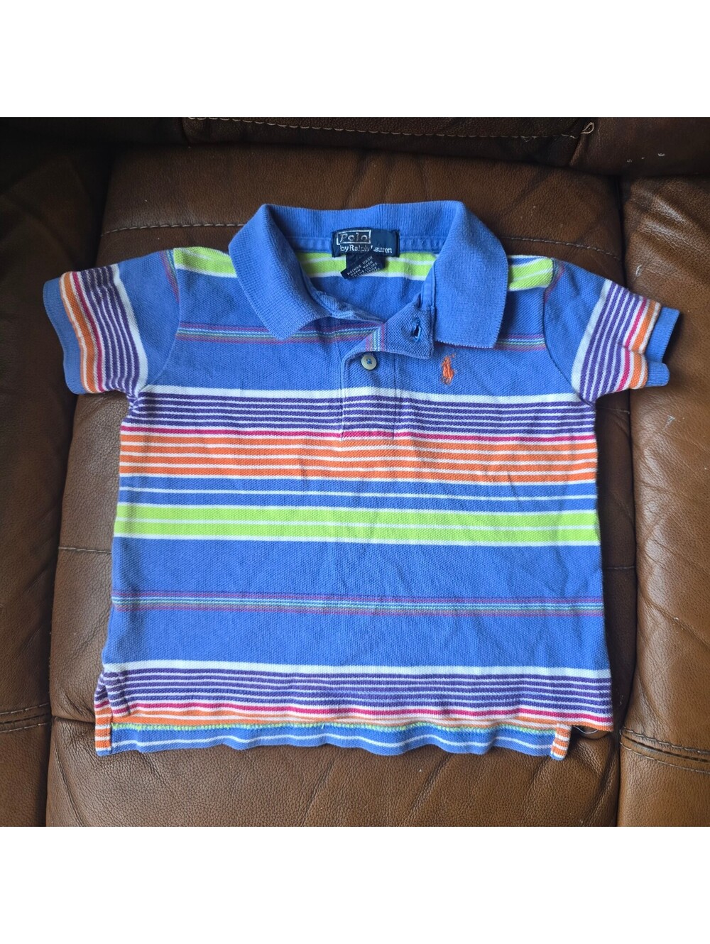 Polo Ralph Lauren Baby Boys Blue Rainbow Striped Short Sleeve Polo Shirt 12M